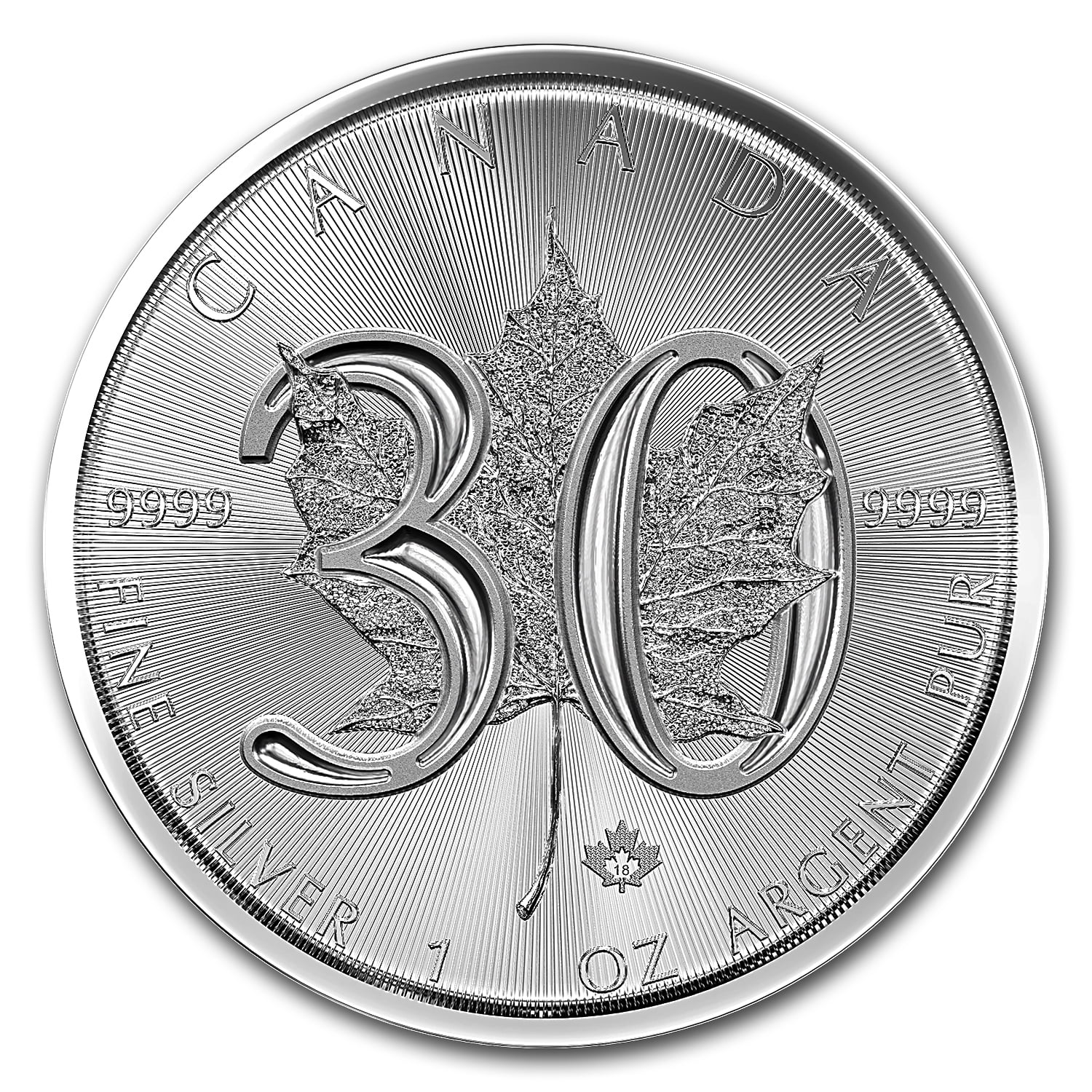 Royal Canadian Mint 2018 Canada 1 oz Silver Maple Leaf 30th