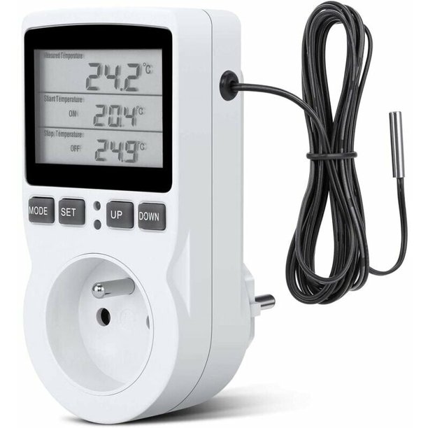 Zócalo del termostato, Zócalo del temporizador digital, Zócalo programable digital con sensor, Temporizador digital programable, Zócalo del termostato de calefacción para invernadero, acuario - esquí esquí Gafas de esquí