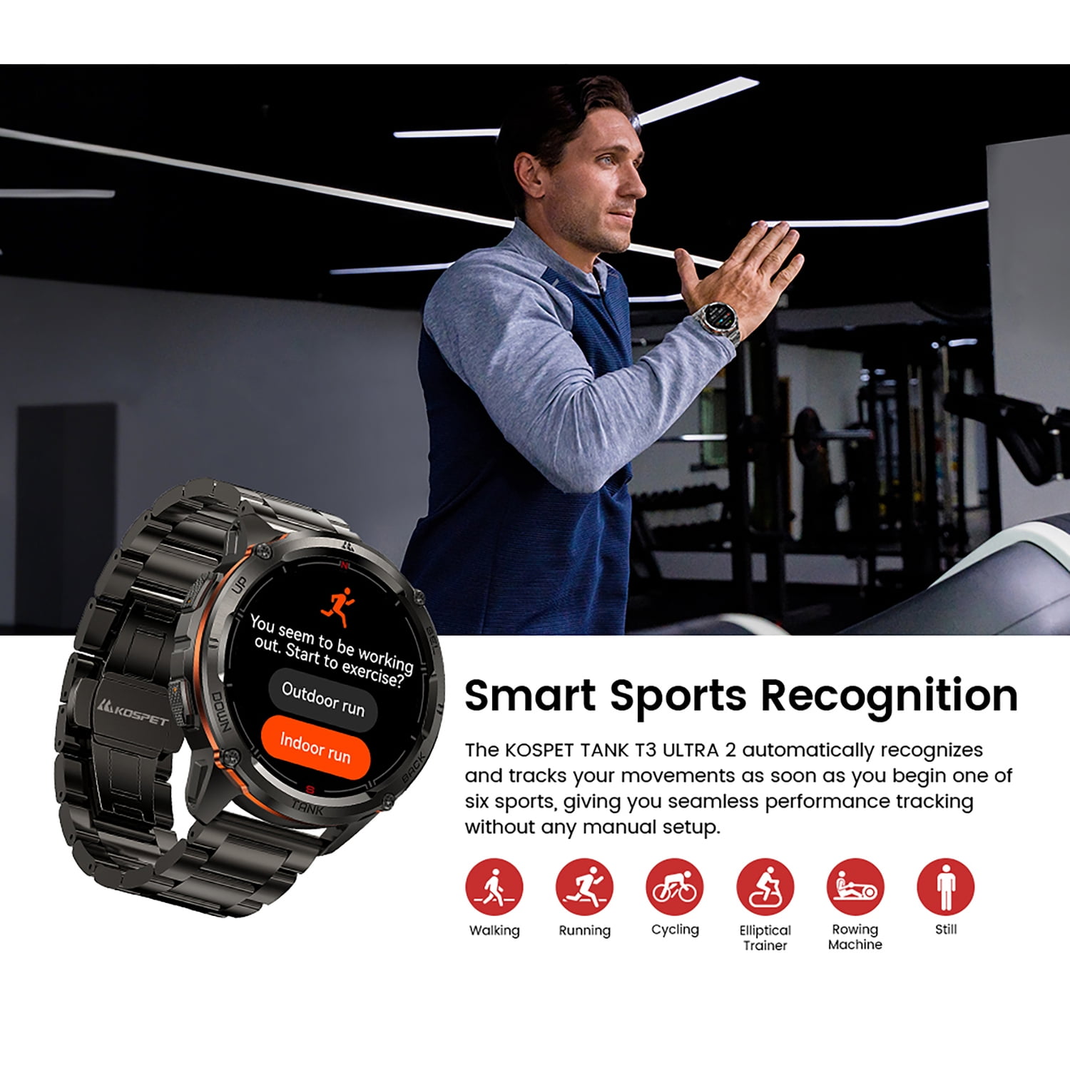 KOSPET TANK T3 Ultra 2 1.43-In. AMOLED GPS Smartwatch with Stainless Steel Band (Black), P-TUS002-B