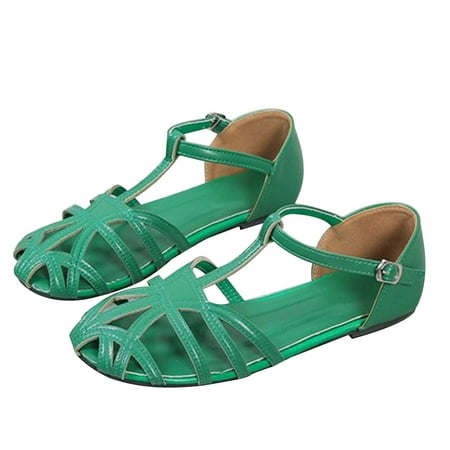 

Summer into Savings! Kukoosong Kukoosong Wedge Sandals New Womens Sandals Buckle Summer Fashion Casual Vacation Footwear Retro Roman Toe Sandals Women Green 39