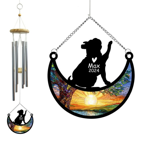 Personalize Bulldog Dog Memorial Wind Chime Sun Catcher, Custom Dog Ornament, Pet Loss Gift, Pet Remembrance Decor