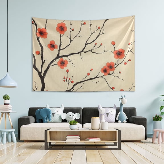 Yayeee Tapestry Wall Hanging for Bedroom 60" x 40" Living Room Home Wall Art Decor, Red Floral Pattern