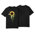 thumbnail image 6 of ZHISHIMINGJUN Plus Size Women's Top Oil Painting Style Brilliant Blue Sunflowers Ombre Round Neck Short Sleeve Cute Pattern Printed Black Soft Drape Tee, 6 of 6