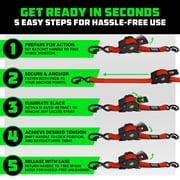 Rhino USA 1 x 10' Retractable Ratchet Straps 1,209lb Break Strength (Red 4-Pack)