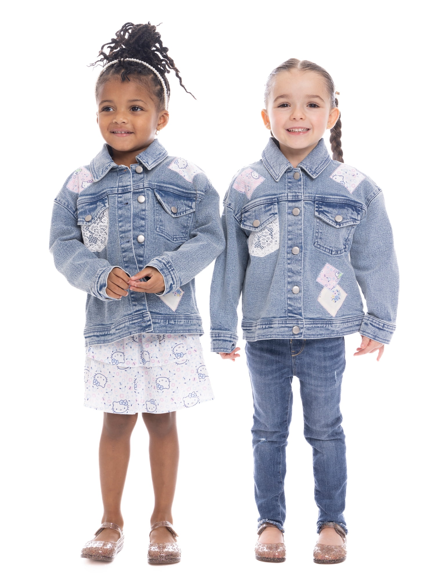 Hello Kitty Toddler Girl Denim Jacket with Back Graphic and Crochet Lace, Sizes 12M-5T