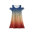 thumbnail image 5 of XADYUY Girls 4th Of July Dress Short Sleeve Glitter Stars Printed Patriotic Dresses Casual A-Line Short Sleeve TShirt Dress Cute Beach Independence Day Skirt for 4-14t Kids,9-10 Years Beige, 5 of 6