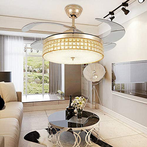 Details about   42" Modern Crystal Gold Invisible Ceiling Fan Lamp Remote Control LED Chandelier 