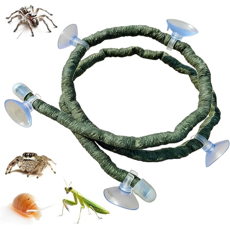 Reptile Vine with Suction Cups, Fake Climbing Vine for Terrarium, Realistic Jungle Plant for Reptile Habitat Decor, Natural Green Hanging Vine for Snakes Lizards Geckos Bearded Dragon(RL Green 1 PC)