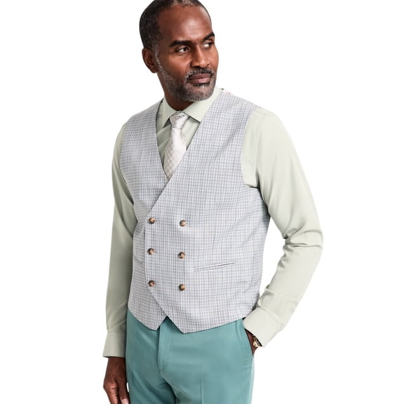 Tayion Mens Classic fit Double Breasted Button-Up Suit Vest Medium Light Grey