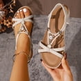 thumbnail image 5 of Women's Bohemian Platform Sandals Beaded Embellished Strappy Sandal Comfortable Elastic Non Slip Walking Shoes Beige Size 6, 5 of 9