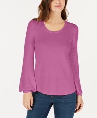 Photo 1 of SIZE L Style Co Textured-Sleeve Sweater, Vivid Violet