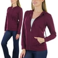thumbnail image 5 of ToBeInStyle Women's Thin Fabric Long Sleeve Kangaroo Pocket Zip Up Hoodie - Burgundy - Medium, 5 of 7