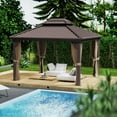 thumbnail image 2 of Kozyard 10x12ft Caesar Hardtop Gazebo, Steel Frame with Mosquito Netting and Sidewalls, Brown, 2 of 7
