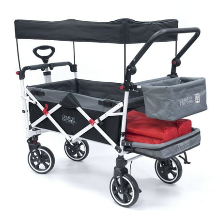 Push Pull Titanium Series Folding Wagon Stroller with Canopy | Black