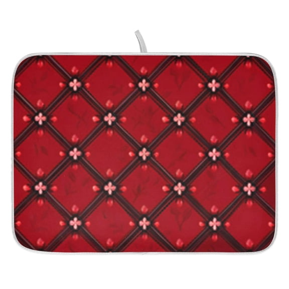 Dish Drying Mat for Kitchen Counter 16x18/18x24 Red Geometric Flower Absorbent Coffee Bar Mat Dish Drainer Rack Mat for Kitchen Counter