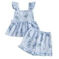 thumbnail image 1 of sertiohcv Infant Baby Girls Clothes Toddler Ruffle Toddler Girl Clothes Summer Baby Girl Cute Sleeveless Tank Tops With Bow Ruffled Shorts 2Pcs Outfits Set Blue Size for 3-4 Years, 1 of 5