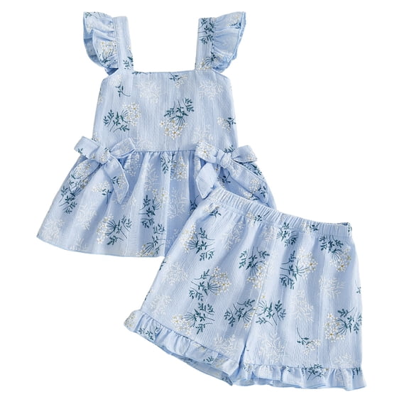 kpoplk Toddler Girl Rompers 2-6 Years Ruffle Shoulder Sleeveless Romper Shorts with Mesh Overlay Cute Summer Outfits Size 6-12 Months,Blue