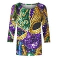 thumbnail image 5 of YUGYXL Fashion Mardi Gras 3/4 Sleeve Shirts for Women Casual Plus Size Party Mask Print Loose Comfy Tshirts Summer Crew Neck Tunic Fit Clothes Theme Party Carnival Tees, 5 of 5