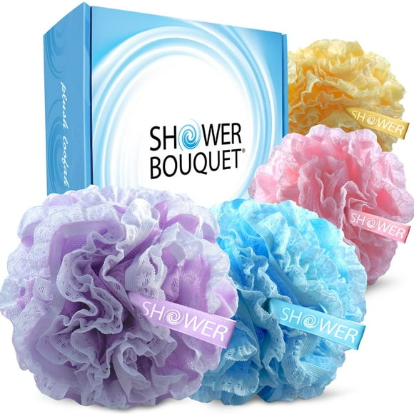Juego de esponjas de baño Loofah, ramo de 60 g, puf (paquete de 4)