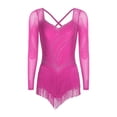 thumbnail image 1 of dPois Combinaison à Franges avec Strass pour Femmes, Ourlet à Franges, Justaucorps à Étages pour Patinage Artistique, Tango, Rumba, Danse, Rose Vif P, 1 of 5