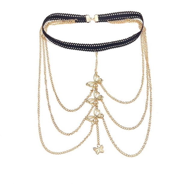 Xihbxyly Artículos En Liquidación En Oferta Cadena para Pierna con Perlas de Metal Multicapa Personalizada y Larga, Cadena Elástica de Tendencia para Mujer, Cadena para El Cuerpo, Joyería