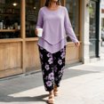 thumbnail image 4 of Zormilly Plus Size Outfits for Women 2 Piece Sets Long Sleeve Shirts Printed Wide Leg Pants Soft Lounge Sets, S-5XL, 4 of 7