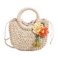 thumbnail image 1 of Bolso hombro tejido a mano para mujer paja con cordón gran capacidad cruzado asa superior decorativa playa viaje, 1 of 9