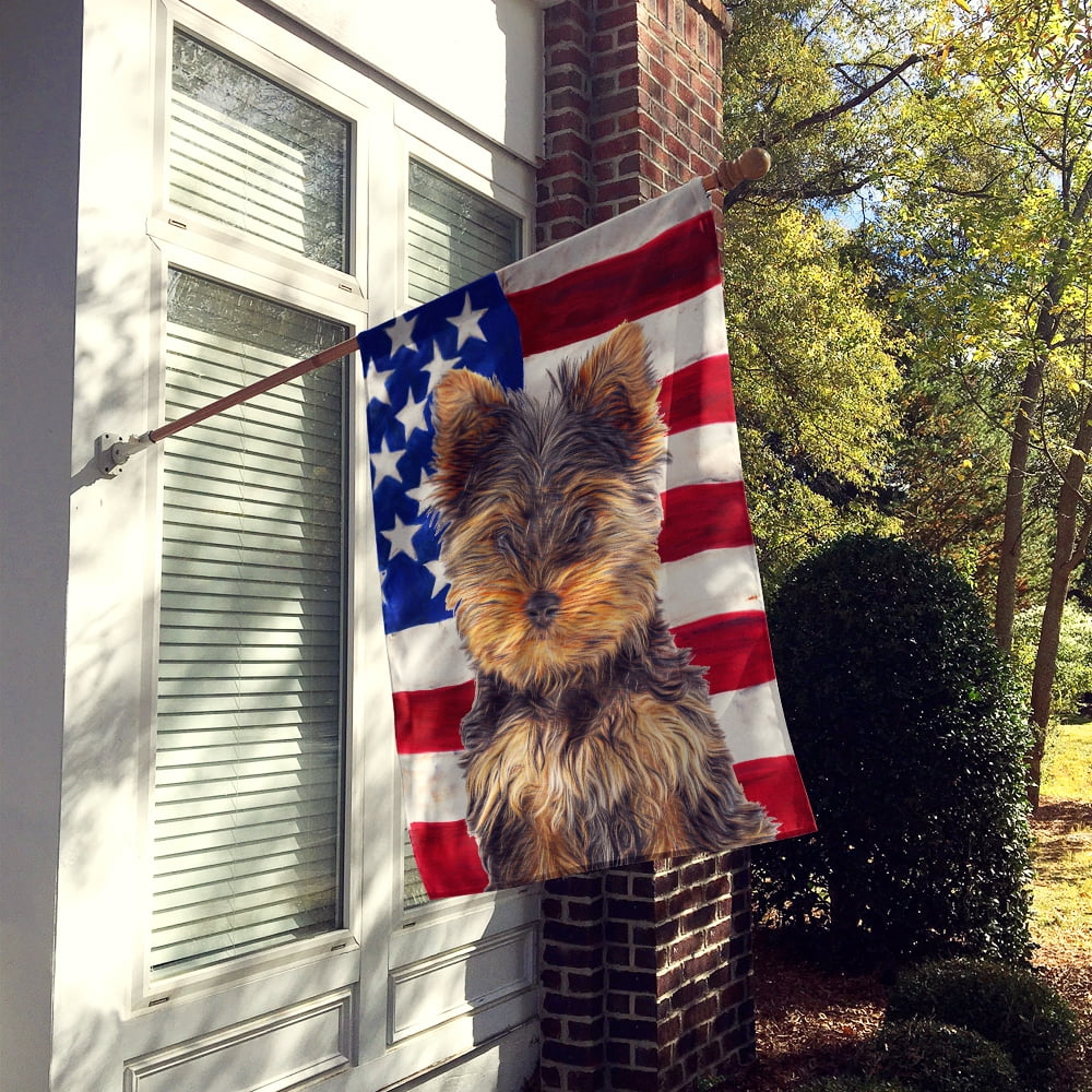 USA American Flag with Yorkie Puppy / Yorkshire Terrier Flag Canvas House Size