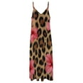 thumbnail image 6 of Pink Hibiscus Leopard Print Textile Sleeveless Suspender Dress Summer Fashion Casual Long Dress, 6 of 9