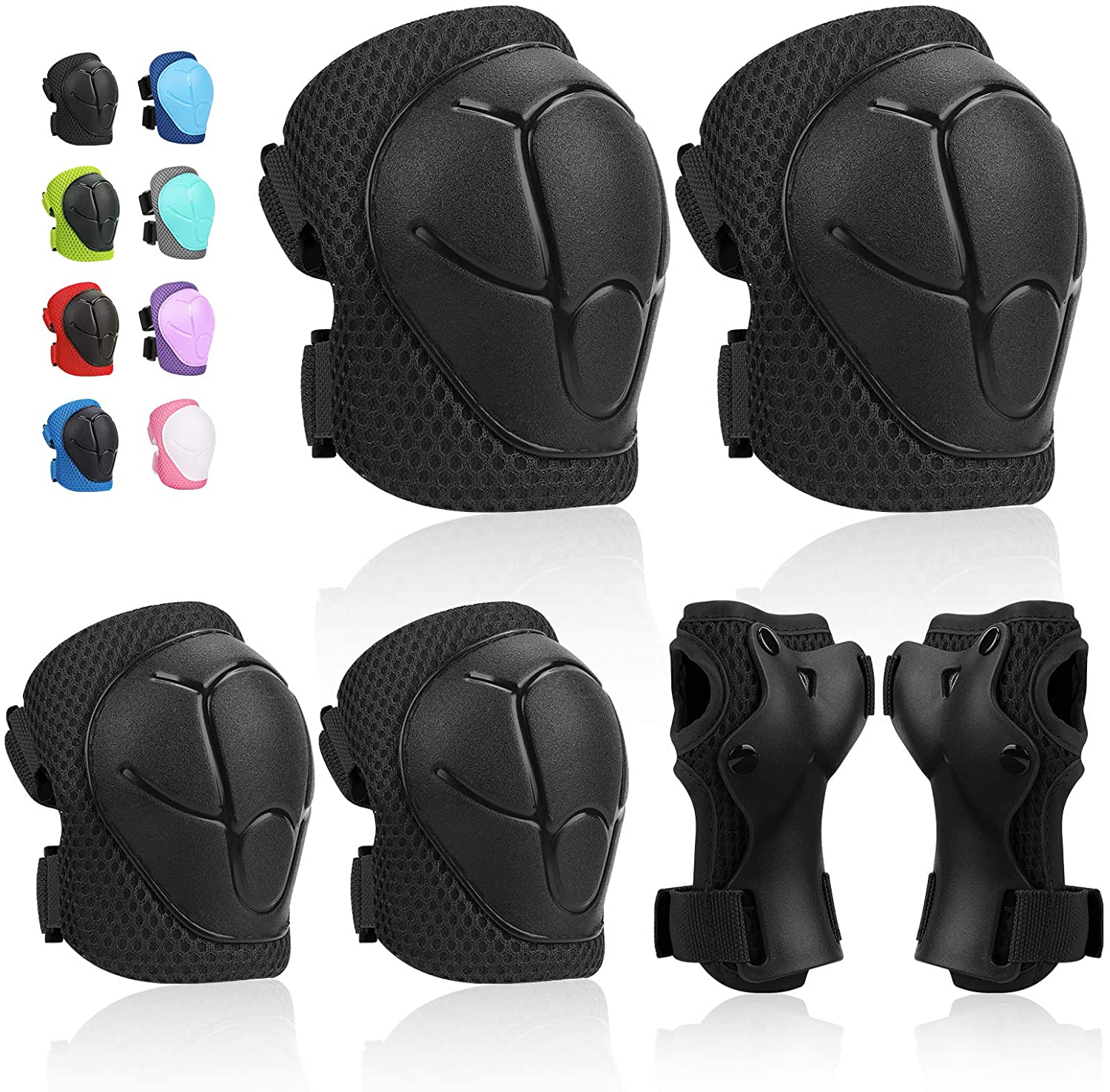 SKL Knee Pads 6 Pieces Kids Knee and Elbow Pads with Wrist Guards for