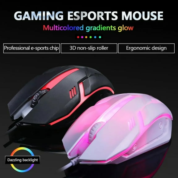Soumake Usb Wired Gaming Mouse Led Rgb Ergonomic 1200Dpi 3 Buttons High Precision Mute Desktop Computer Office Optical Mouse Pc Accessories