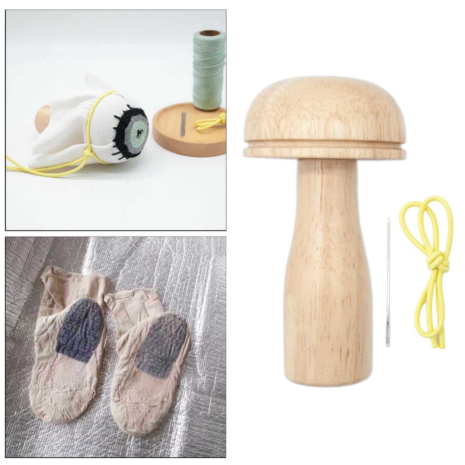 HILABEE 2x Wooden Darning Supplies Sewing Tool, Mushroom Darning Sewing Thread Set for Heimreise Emergency for Sewing Darning