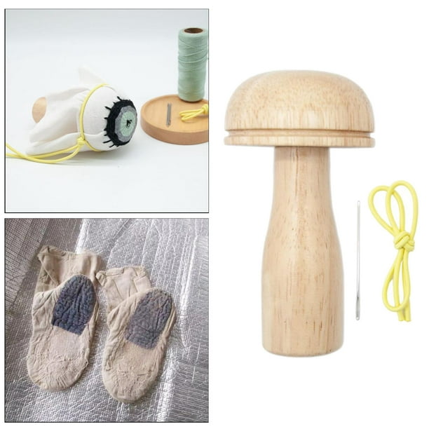 Wood Darning Mushroom Darning Sock Darning Kit Needle Thread for Adults & Kids DIY, Travel, Home Darner, Size: 10.5x6cm, Brown