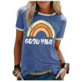 thumbnail image 1 of Camiseta de mujer de manga corta y cuello redondo con estampado de arcoíris Good Vibes, 1 of 4
