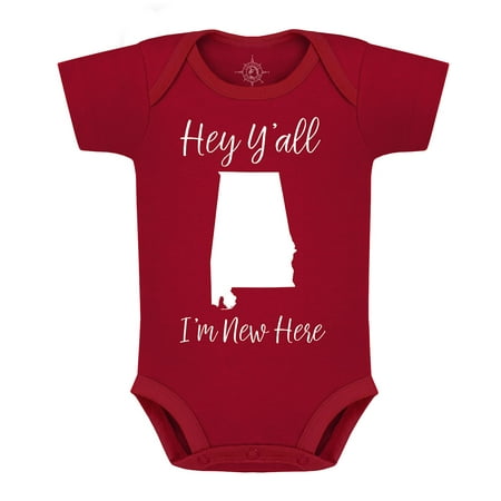 

Creative Knitwear States Collection - Infant Alabama Bodysuit - Hey Y all I m New Here - Crimson 3-6 Months