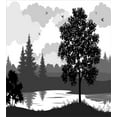 thumbnail image 3 of Ambesonne Scenery Duvet Cover Sets, Trees Birds Cloudy Sky, 2-Queen, Black and Grey, 3 of 6