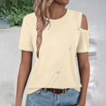 thumbnail image 3 of Womens Cold Shoulder Tops 2025 Summer Trendy Gradient/Solid Color Dressy Casual T-Shirts Crewneck Ladies Going Out Tunic Blouses, 3 of 6