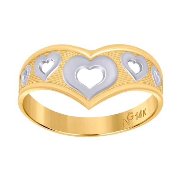 14k Gold Womens Two-tone Love Heart Band Ring 10.2x3mm Wide Size 7 Statement Ring for Women and Men
