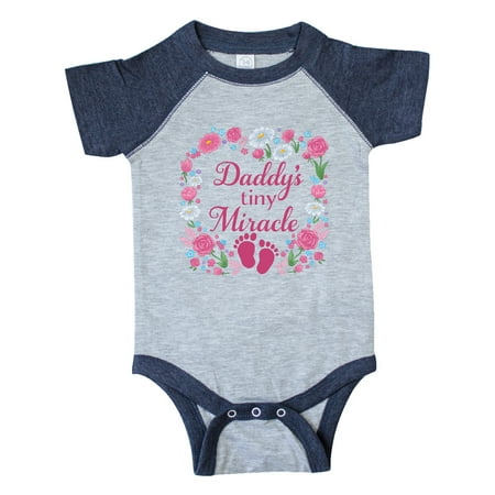 

Inktastic Daddy s Tiny Miracle with Pink Flowers and Baby Footprints Gift Baby Boy or Baby Girl Bodysuit