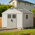 thumbnail image 2 of Patiowell 10x10ft Resin Garden Shed with Skylight & Lock, Weatherproof Outdoor Storage for Tools & Equipment, Beige, 2 of 12