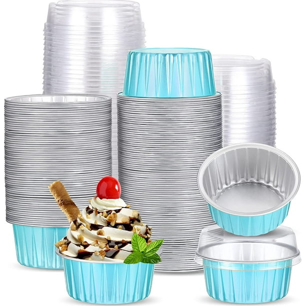 150 Pcs Aluminum Foil Baking Cup Disposable Ramekins with Lids 5oz Mini