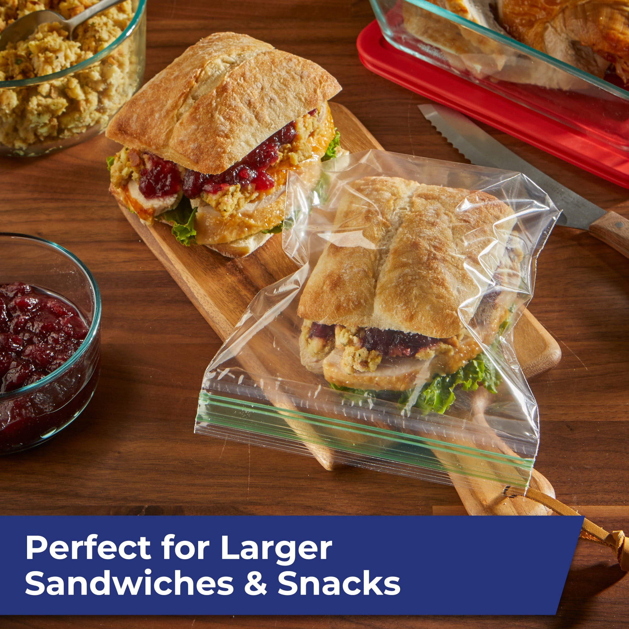 Hefty Press to Close Extra Large Sandwich Food Storage Bags, 50 Count