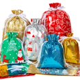 thumbnail image 1 of Paquete HRX de 30 bolsas de regalo de Navidad con cordón de aluminio, surtidas, 1 of 7