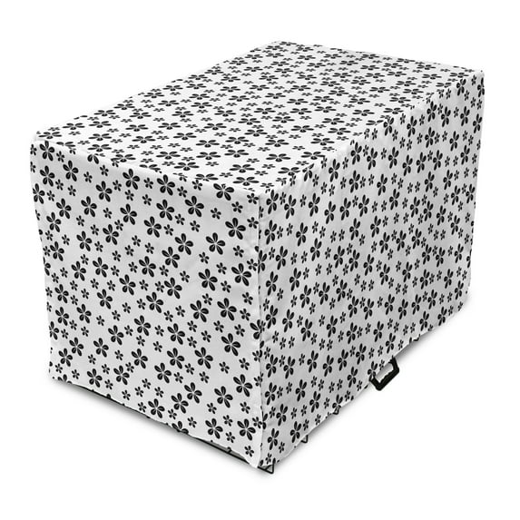 Black and White Dog Crate Cover, Daisy Flower Buds Pattern Summer Buds Revival Blossoms Chamomile Season, Easy to Use Pet Kennel Cover Small Dogs Puppies Kittens, 7 Sizes, Charcoal Grey, by Ambesonne
