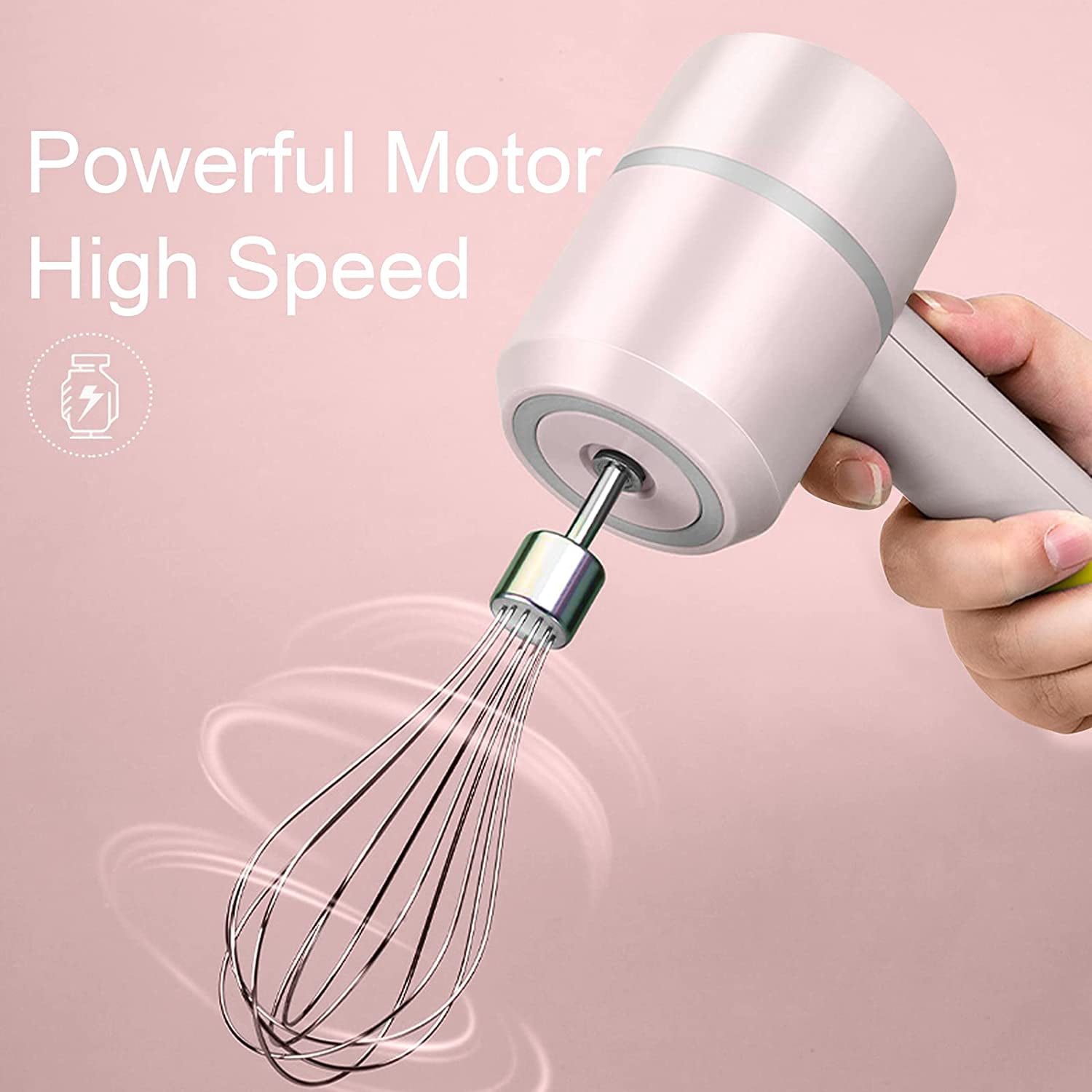 KWELLK Mini Wireless Hand Mixer, 20W Ultra Power Cordless Portable Kitchen Mixer Handheld Mixer With 3 Speed + 5 Stainless Steel Accessories Food Mixer for whisking egg , Cream, Cake