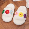 thumbnail image 5 of GPOECD Cute Slippers for Women Fuzzy Open Toe Embroidery Slide Soft Non Warm Cozy Slippers for Winter., 5 of 7