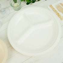 Efavormart 50 Pack | 10" White Biodegradable Bagasse 3-Compartment Dinner Plates, Eco Friendly Disposable Sugarcane Party Plates