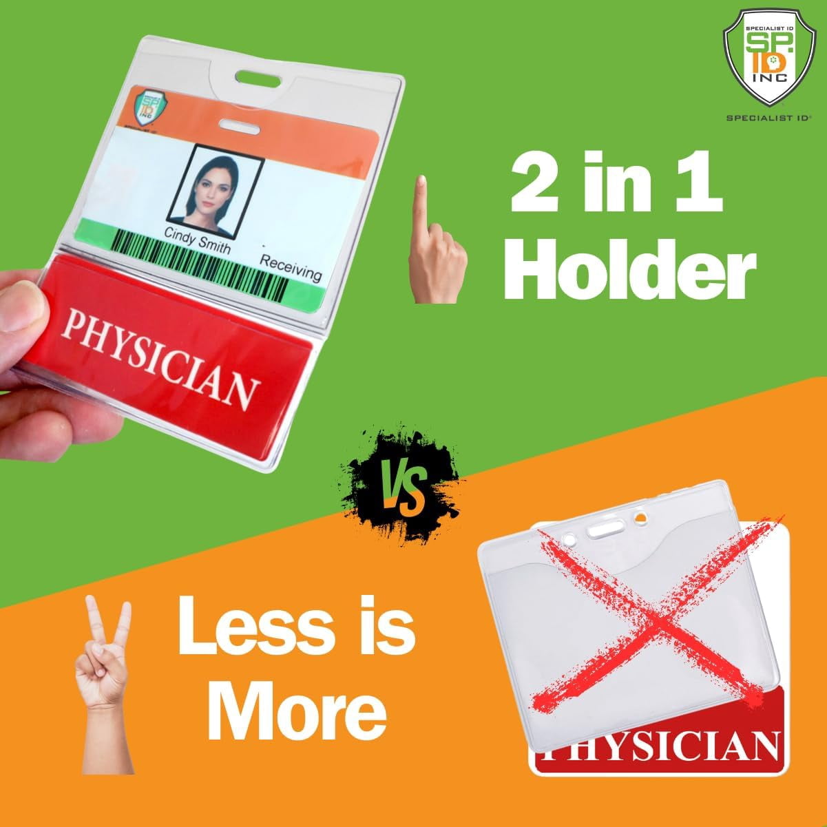 5 Pack - Physician BadgeBottom Horizontal Physician Badge Buddy & Badge Holder Combo - Heavy Duty 2 in 1 Badge Bottom I’D Nursing Accessories - Double Sided Clear Sleeve by Specialist ID
