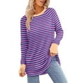 thumbnail image 2 of Women Striped Oversized Sweatshirt Color Block Crew Neck Long Sleeve Shirt Casual Pullover Top Fall Y2K Clothes Purple M, 2 of 6