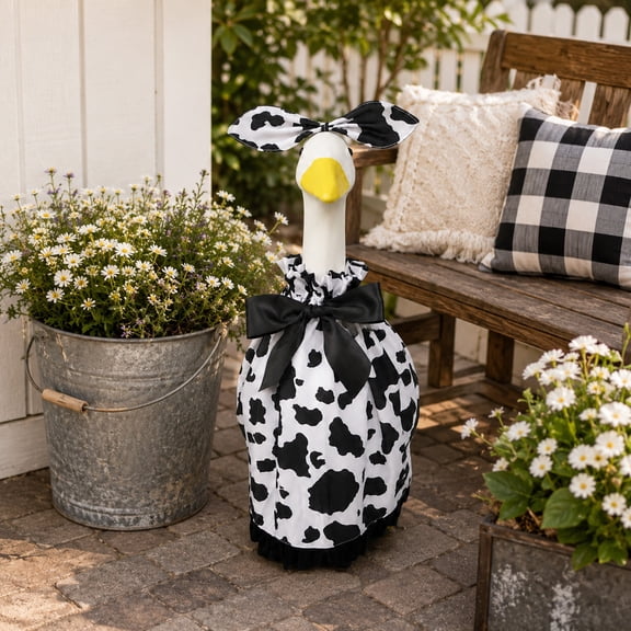 Porch Bird Cow Outfit Farmyard Attire, Funny Holiday Costume for Outdoor Garden Yard Statue, Festive Decorative Dress for Porch Geese Figure, Easy Wear Gift for Porch Statue Collector